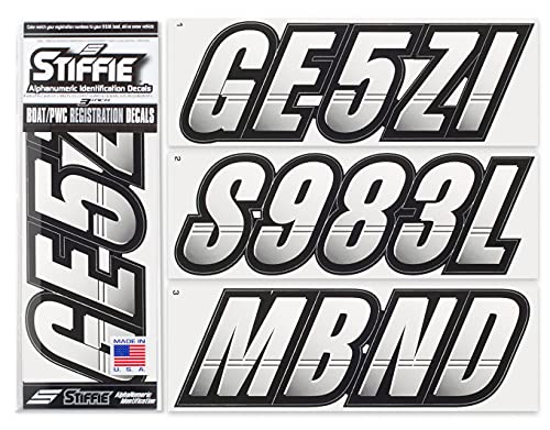 Image of STIFFIE Techtron White /Black 3 inch Alpha-Numeric Registration Identification Numbers Stickers Decals for Boats & Personal Watercraft