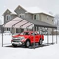 12' x 20' Carport, Heavy Duty Carport with Updated Roof & Enhanced Base, All Weather Steel Car Port, Multi-Use Car Port Garage, Metal Carports for Car, Truck, Boat, Tractors, Party, Grey
