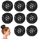 JIYIN 8 Pcs Hair Nets Invisible Knit Hairnets, Elastic Women Hair Nets Handmade Crochet Bun Cover Mesh Hair Bun Holders Snood Hair Bun Cover Hair Accessories for Skating Ballet and Dance(Black)