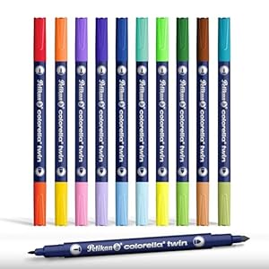 Pelikan Colorella Duo Fasermaler 10er Pack Dual-Tip Malstifte mit feiner & konischer Spitze, auswaschbare Tinte auf Wasserbasis
