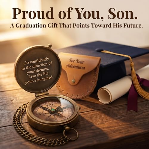 Brújula de bolsillo de latón grabada para graduación miniatura 2