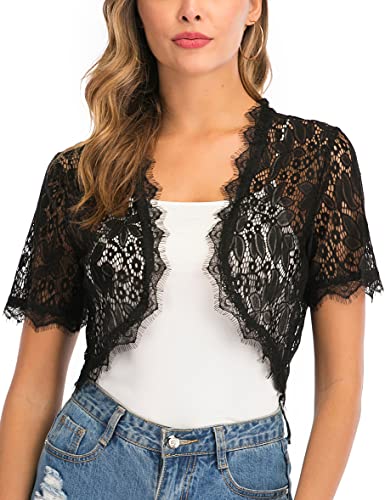 Enjoyoself Donna Coprispalle Ricamo Bolero Elegante Cardigan Corto Pizzo Giacca