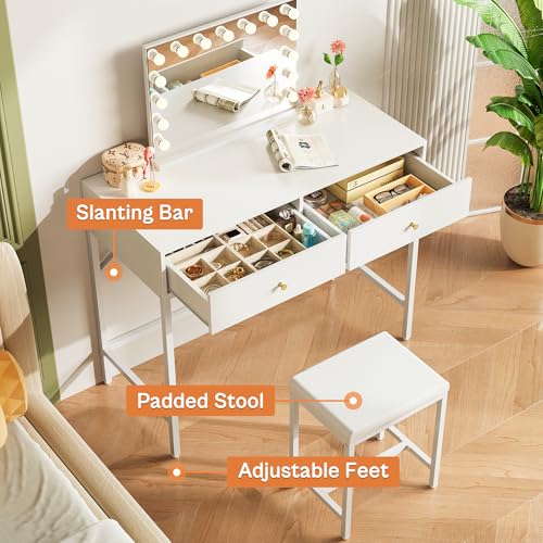 Image of SUPERJARE 31.5 inch White Desk with 2 Drawers, Modern Makeup Vanity