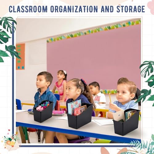 Image of Geetery Plastic Book Bins for Classroom, 6 Pcs, Black