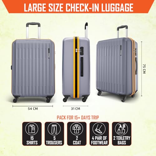 Image of Safari Genius Alley 75cm Large Check-in Trolley Bag Hard Case Polypropylene, 4 Spinner Wheels, 360 Degree Wheeling Luggage, Travel Bag, Suitcase for Travel, Trolley Bags for Travel, Flintstone