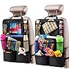 Helteko Organizador de asiento trasero de automóvil, protector de asiento trasero con soporte para tableta de pantalla táctil, organizador de asiento trasero para niños, accesorios de viaje con 9