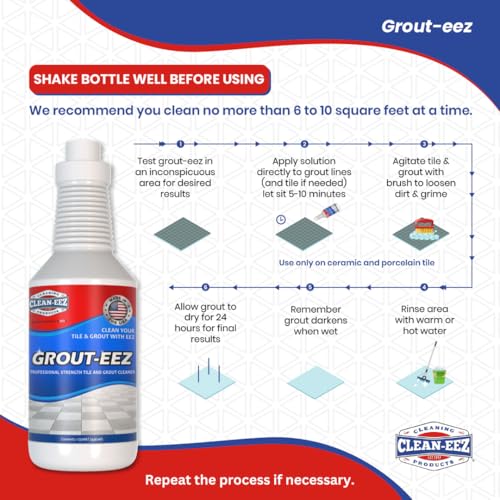 Clean-eez Grout-eez Tile Cleaner with Handheld Brush – 32 oz Heavy-Duty Stain Remover for Ceramic and Porcelain Surfaces – Safe for Colored Grout – Not for Natural Stone – Bathroom & Kitchen Use by Clean-eez Cleaning Products - Image 9