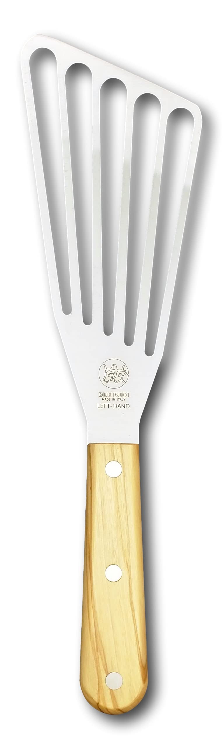 DUE BUOI Flexible Left Hand Turner Olive Wood Handle Spatula - Blade dimension 3