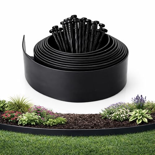 Gardzen Landscape Edging Kit, 20-Foot Long, 3-Inch Tall, No Dig Garden Edging Border for Flower Beds, Tree Rings, Pathways, Includes 24 Spikes