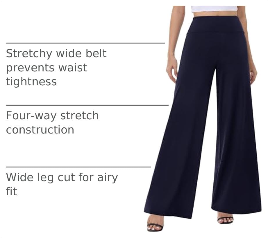 Image of ZOOSIXX Palazzo Wide Leg Pants for Women - High Waist Casual Beach Lounge Pants Loose Flowy Pants Stretchy Trousers
