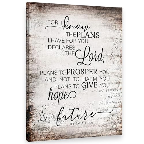 PHAMTE Jeremiah 29 11 Wall Art Christian Jeremiah 29:11 For I Know The Plans I Have For You Wall Art Bible Verse Scripture Print Framed Canvas Painting Christian Prayer Room Office Decor(11x14)