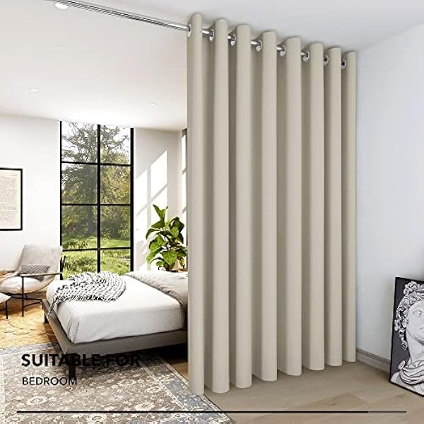 Deconovo Cortinas Salón Modernas, para Habitación, Aislantes Térmicos Funcional Elegante Suaves, con Ojales, 254x242 cm(Ancho x Alto), Beige Claro, 1 Pieza