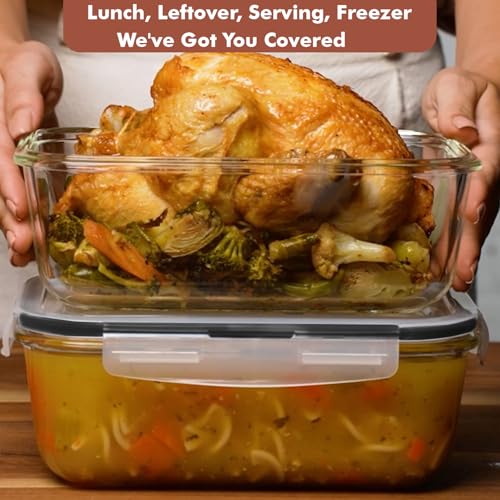 Image of Razab 4 PC 1860ml / 63 Oz / 8 Cups Large Glass Food Storage Containers with Lids - Glass Meal Prep Containers for Roasting & Storing Leftover, Lunch Container with Lids, Microwave & Oven Safe