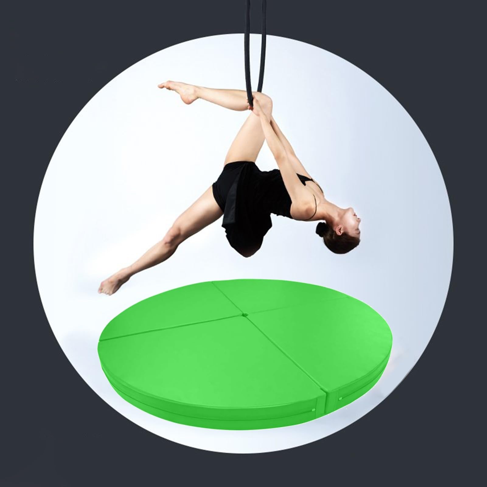 ASerZenith Safety Aerial Yoga Ring/Pole Dance Mat Thickened, Metal Lyra Hoop Pole Crash Mat, Adult Kids Fitness Stripper Pole Mat Foldable, Yoga Mat,Green-150cmx3cm
