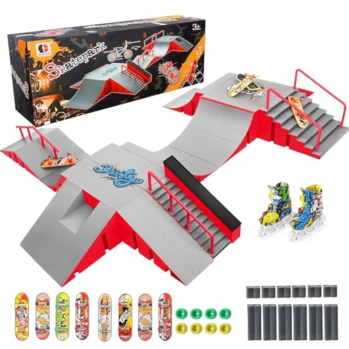 Tlater Finger Skateboard Park Kits, 14-in-1 Bigger Finger Skateboard Ramp Set DIY Montage Fingerboard Skatepark für Kinder Geburtstag Geschenk