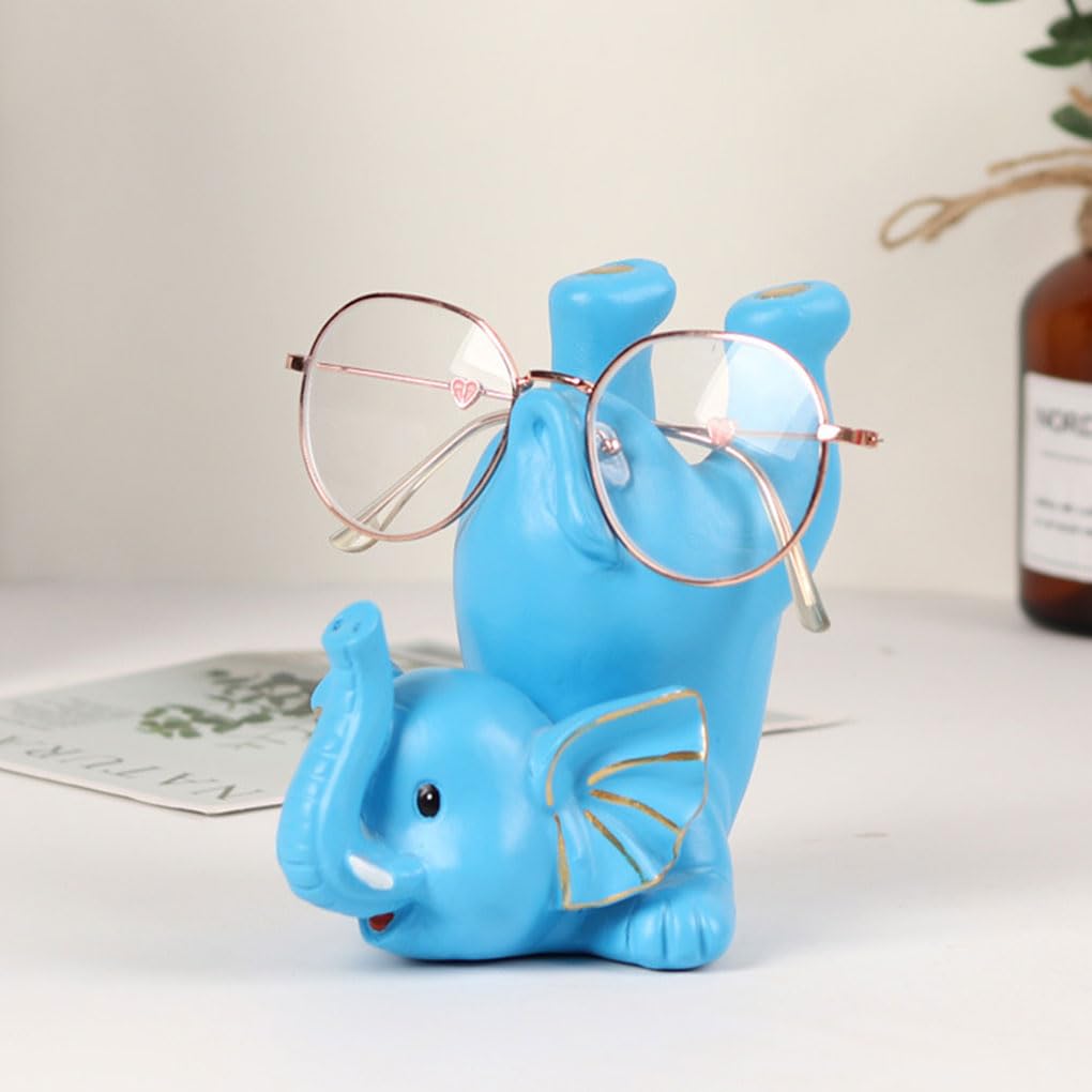 3er-Set Brillenhalter in Tierform, niedlicher Elefant, geeignet für die meisten Brillen, Kunstharz, niedlicher Elefant, Brillenständer, niedliche Tierform, Dunkelblau