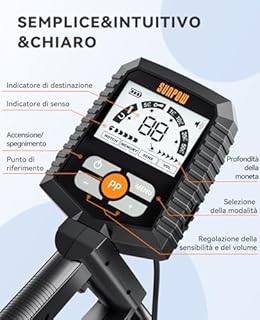 SUNPOW Metal Detector Professionale per Adulti e Bambini Metal Detector Kit Impermeabile per Oro con Display LCD Grande, 4 modalità, Bobina IP68 da 20 cm, Alta Precisione e Stabilità – MD13