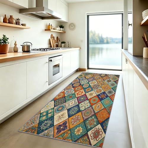 Tapis carreaux de ciment 60x150 au design mandala et finition douce - 3
