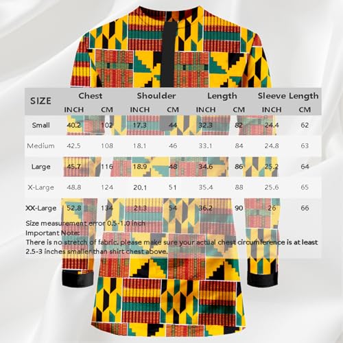 African Mens Shirt Slim Fit Traditional Long Sleeve Dashiki Print Cotton Wax Cloth Top2