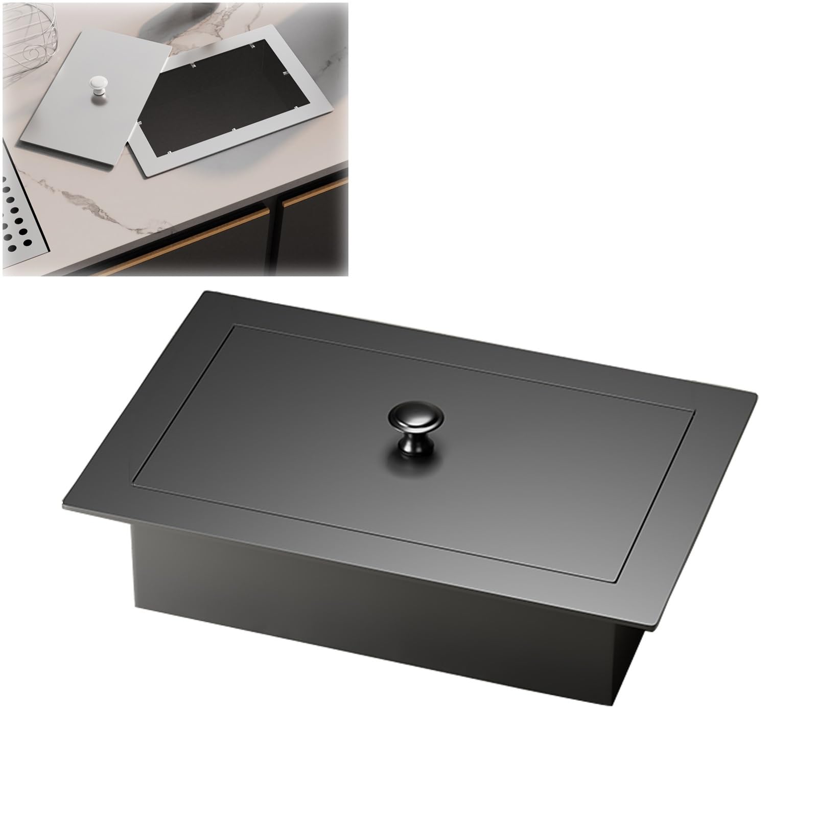 Trash Can Top Bins, Trash Can Lid Replacement Stainless Rectangular Recessed Countertop Bin Cover Multicolor(Gris)