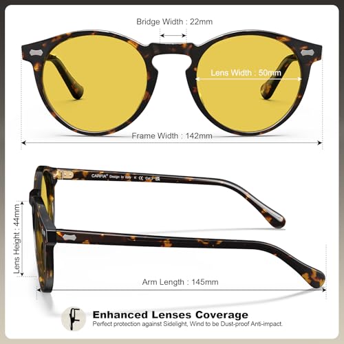 CARFIA Retro Night Vision Glasses for Men - Acetate Round Night Driving Glasses, Reduce Headlight Glare & Enhance Clarity2
