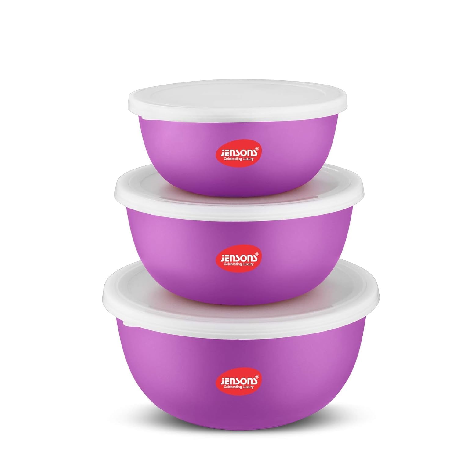 JENSONS Flora Microwave Safe Bowl | Diwali Gifts, Serving Bowl with Lid, Mixing Bowl, Oven Bowl Set Microwave, Flora Stainless Steel Bowl Set of 3 with 600ml, 800ml, 1300ml-Purple (B083BYJ8CW) Amazon Price History, Amazon Price Tracker