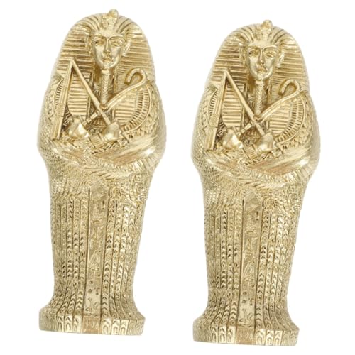 Statue de pharaon égyptien et son cercueil doré, sculpture d'art