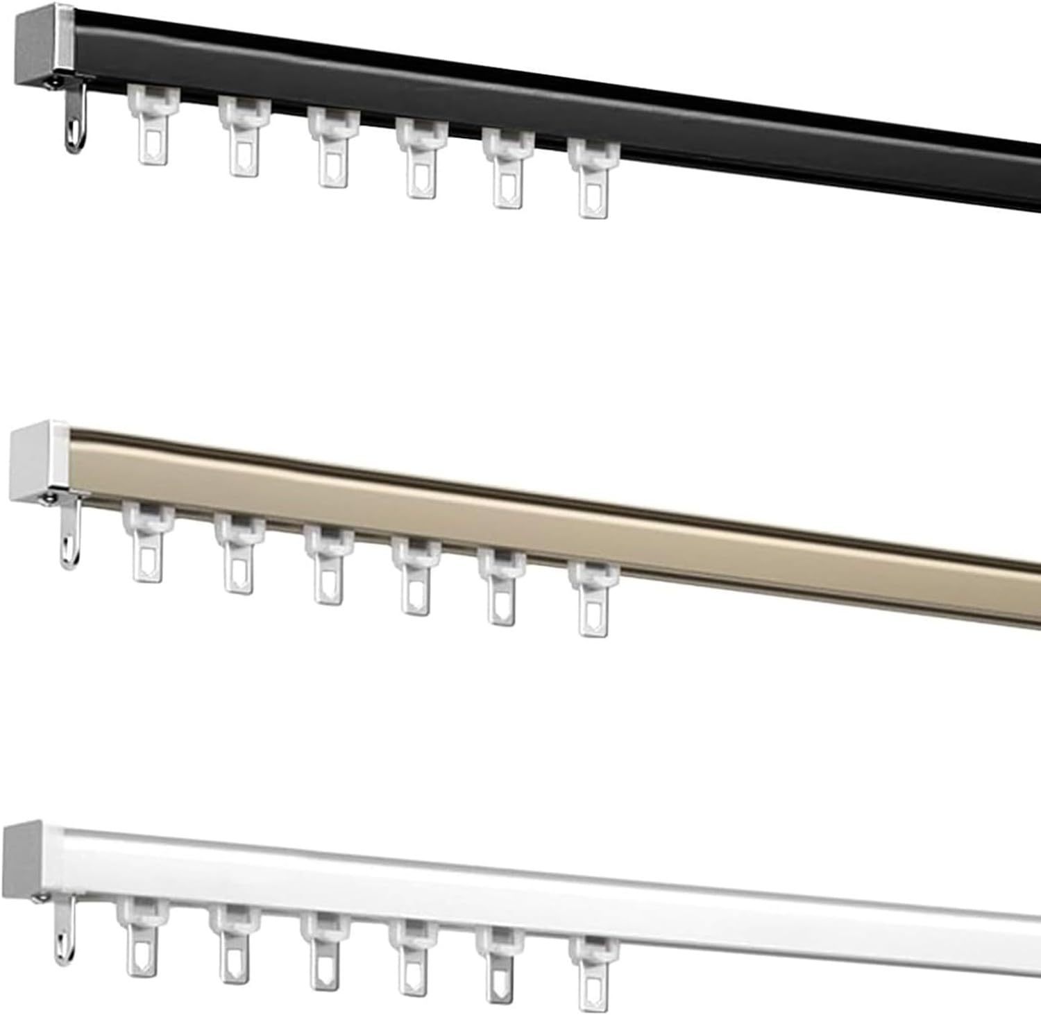 Système de rail de rideau coulissant robuste en aluminium de 1 à 5 m – Fixation au plafond et au mur avec supports et rouleaux pour salon, chambre à coucher et hôtel, blanc, 270 cm de long