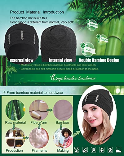 Osvyo Bamboo Flower Chemo Headwear Turban For Women - Headcovering Beanie Caps Black #TOP3
