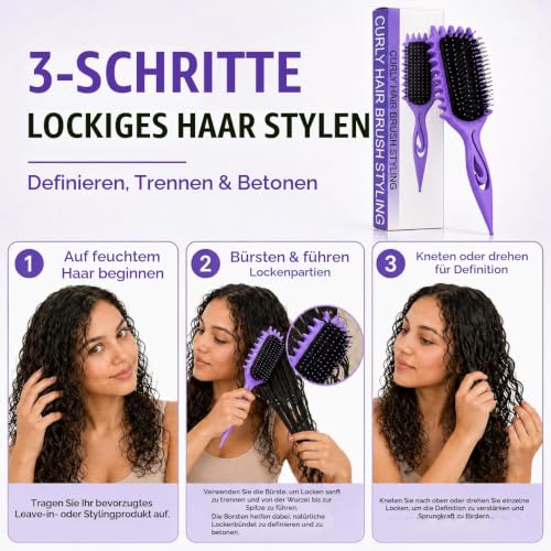 Lockenbürste Curly Hair Brush mit Wildschweinborsten,Stylingbürste (Lila) – Ansicht 4