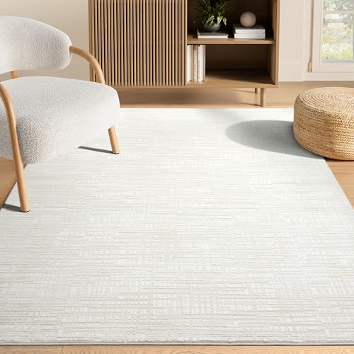 Abani Cream Area Rug - 5'x 8' - Living Room & Bedroom - Textured Weave Design - Indoor Use - Easy to Clean, Stain Resistant, Non-Shedding - Neutral Collection