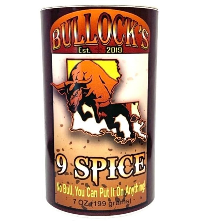 Bullock's 9 Spice Cajun Seasoning - Low Sodium All Purpose Spice Blend | Louisiana Made, No MSG. Natural Seasoning for Cooking & Grilling