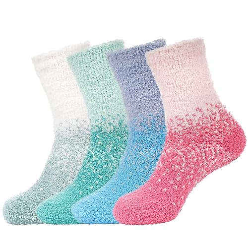 Image of BambooMN Women's Super Soft Fuzzy Socks, Polka Dot, Gradient, Snowflake, Featherlight Cuff - Assorted Colors