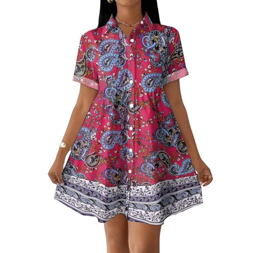 Robe chemise femme décontractée à manches courtes et col montant