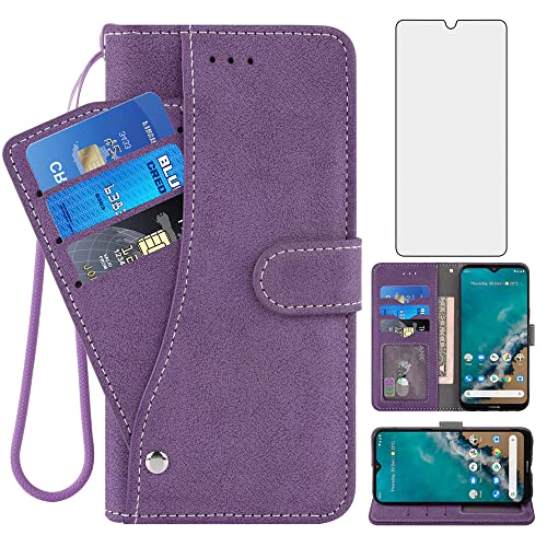 Asuwish Compatible with Nokia G50 5G Wallet Case and Tempered Glass Screen Protector Lanyard Flip Credit Card Holder Stand Heavy Duty Shockproof Cell Phone Cover for NokiaG50 G 50 50G Women Men Purple
