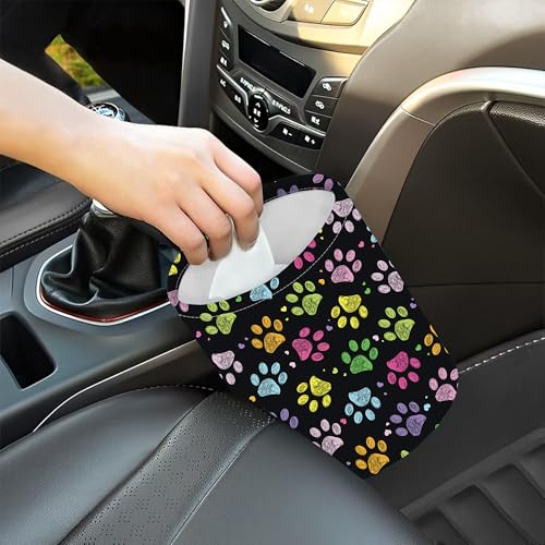 Image of Car Garbage Bag Colorful Paw Print Mini Car Trash Bin Portable Collapsible Waterproof Rubbish Bag for Car Accessories Back Front Seat Cup Holder