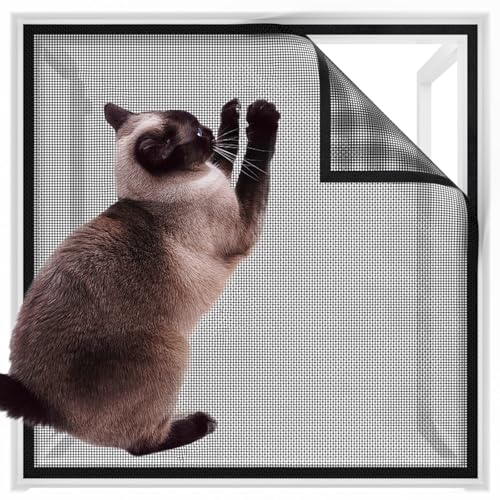 Satiskid Fliegengitter Fenster, 100X130CM Katzensicher Katzengitter Fenster Ohne Bohren, Insektenschutz Fliegengitter mit Klettband, Fliegennetz...