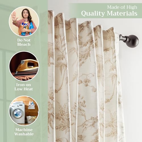 Image of Maison d' Hermine Curtains for Living Room 100% Cotton 50 inchx96 inch (Pack of 1) | 96 inches long Light Filtering Toile Curtains for Windows with Rod and Loop Pockets - Paradise - Almond