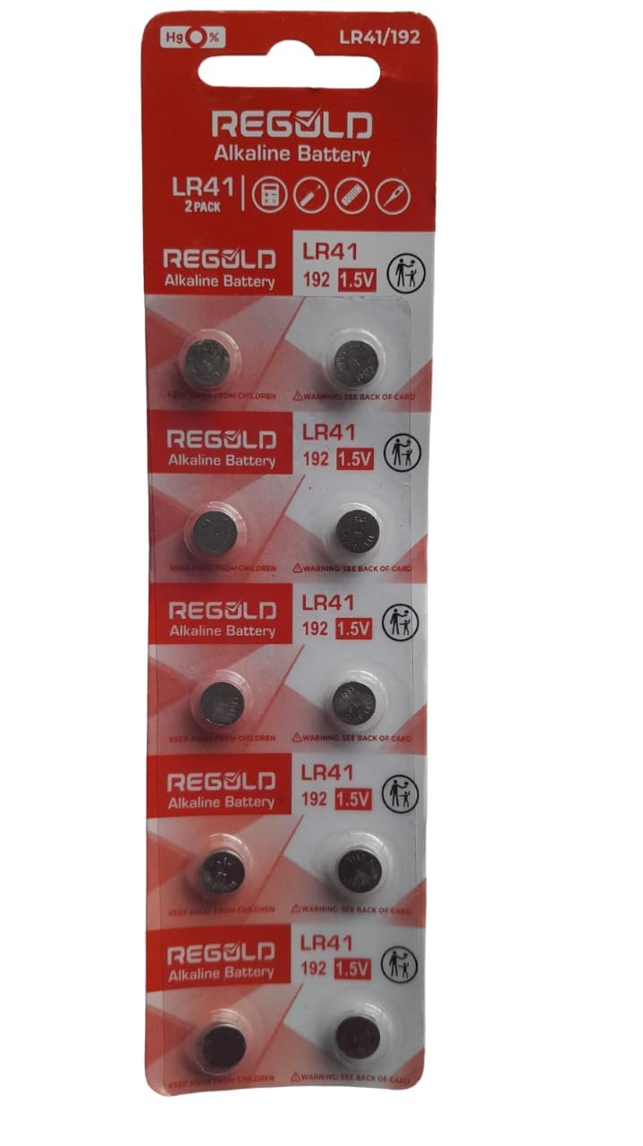 Compatible with Regold Original 100% Cell LR41 Lithium Coin Button LR41 Battery 3V, Suitable for Car Keyfobs, Scales Wearables & Medical Devices Freshly Pack (Pack of 10)