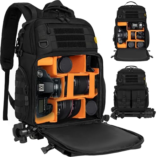 OUUTMEE Sac à Dos pour Appareil Photo avec Compartiment pour Ordinateur Portable, Sac Étanche pour Appareil Photo pour DSLR/SLR Compatible avec Canon, Nikon, Insert Rembourré Amovible, Noir