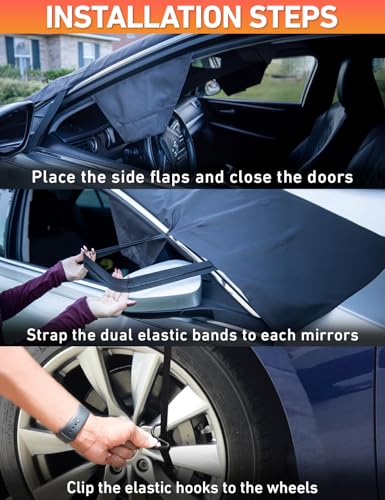 Image of EcoNour Car Snow Cover Compatible for Audi A3 A4 A5 A6 | Windshield Cover for Ice and Snow with S-Hook Straps | Heavy-Duty 600D Oxford Winter Car Cover, Waterproof & Anti-Slip