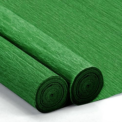 Crepe Paper Streamers 2 Rolls 10 x 98Inch Crepe Paper Sheets for DIY Gift Colourful Paper Flower Wrapping Paper Crafts Birthday Wedding Holiday Party Decorations (Forest Green)