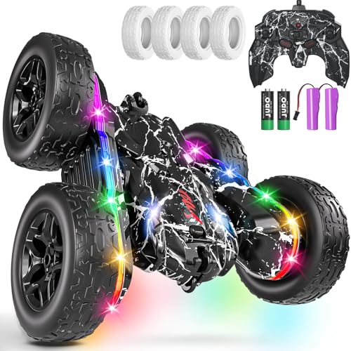 Rc Cars Toys for Boys Remote Control Car 2.4 GHz Black Toys for Ages 5-7 Kids Toys New Upgraded Strip Lights 360 Rotating Rc Truck Birthday (Black)