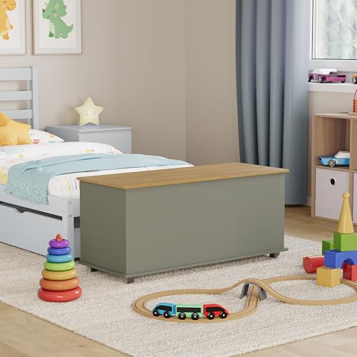 Coffre de rangement bois gris pour éliminer le désordre des jouets au sol - 5