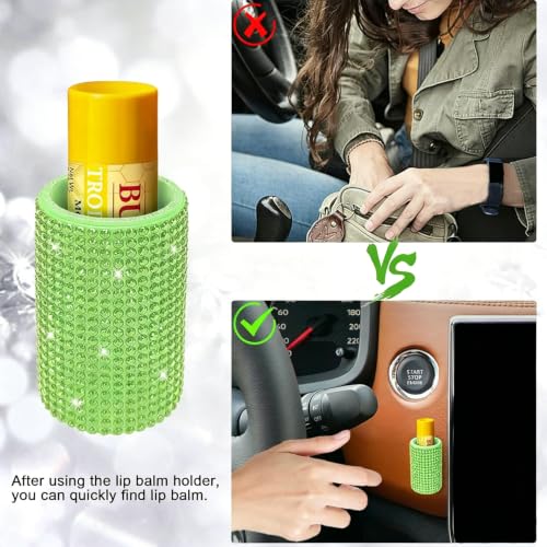 Image of Upright Car Chapstick Holder, Bling Insulating Lip Balm Holder,Rhinestone Car Accessories for Women Interior ,Suitable for Most Vehicles. (Green)