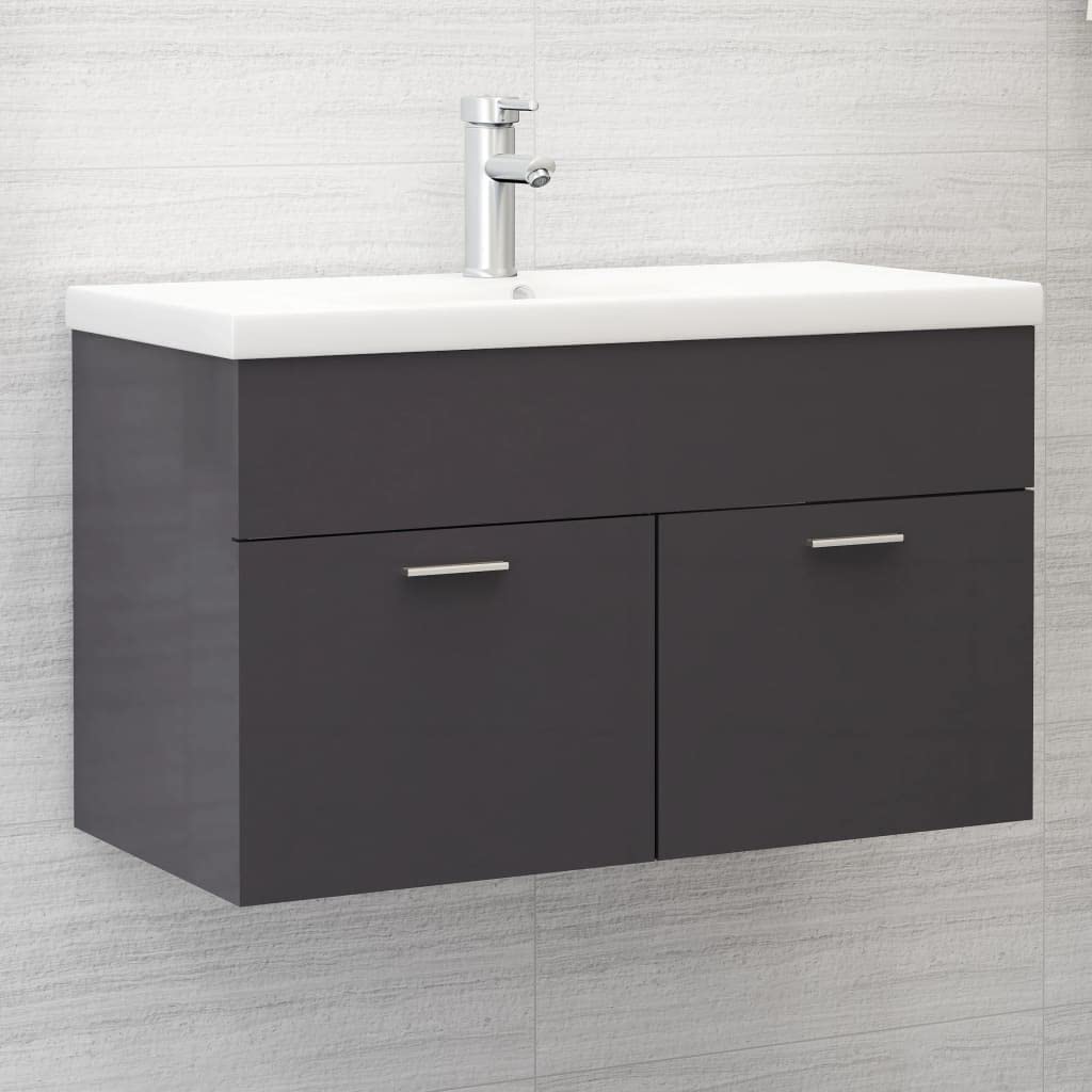 Muebles para lavabo gris brillante de 80x38,5 cm fabricados en madera de ingeniería