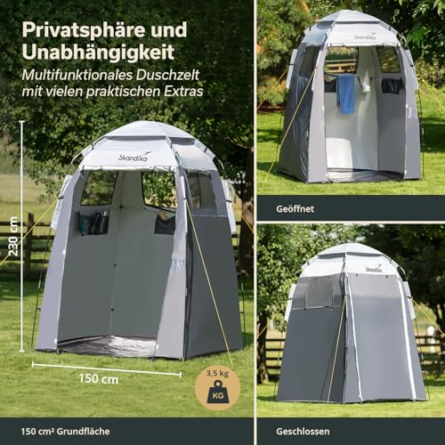 Miniatura 2 de Skandika Tienda Ducha De Camping Tienda Vestidor Grande Con 230 Cm De Altura, Revestida De Plata, Opaca, Con Suelo Separado, 3 Ventanas Con Protección, Toallero, Accesorio De Ducha Tienda De Aseo