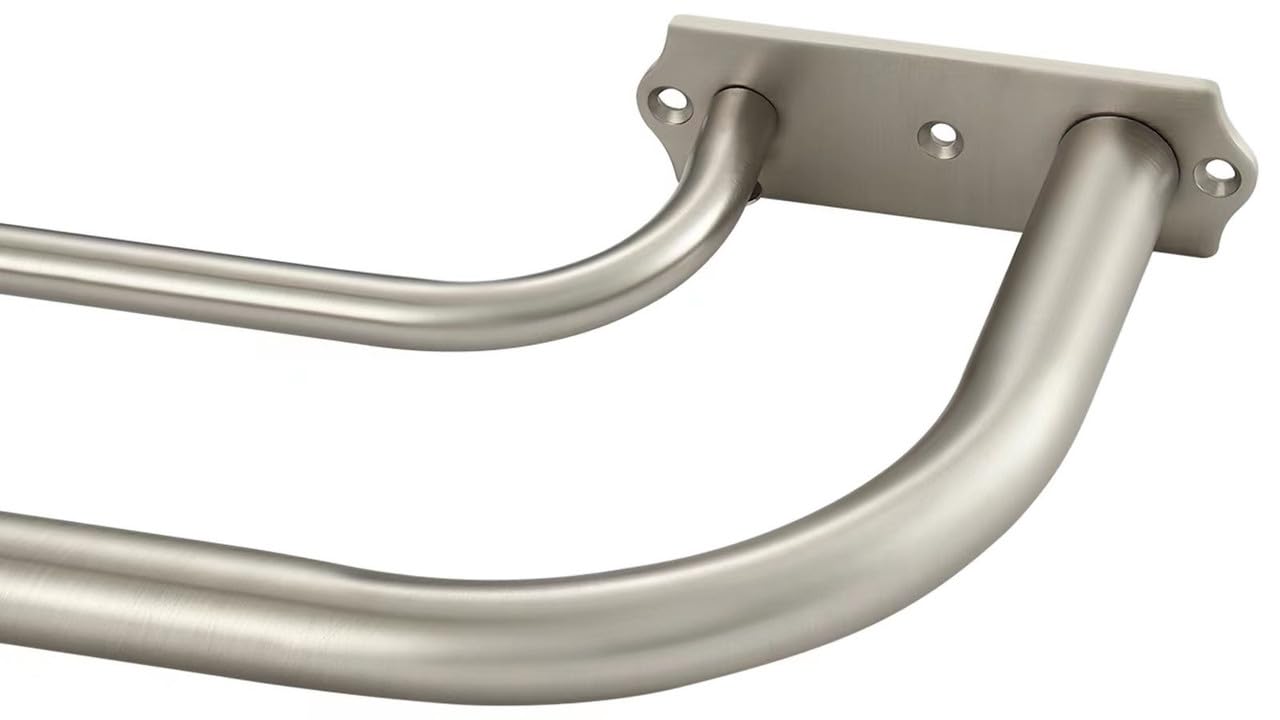 Double Curtain Rods Brushed Nickel, Double Curtain Rods 28-48 Inch, Wrap Around Double Window Rods Room Darkening Curtain Rods, Adjustable 1-Inch Diameter Front and 5/8 Inch Back Double Drapery Rod