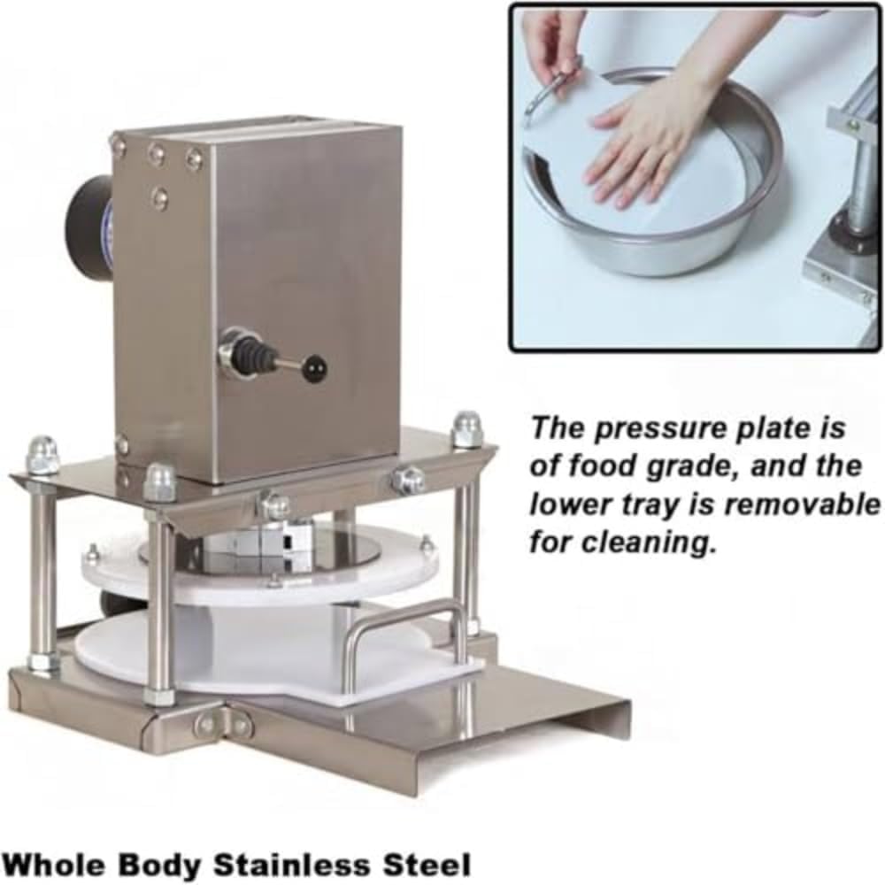 Prensa de masa eléctrica, laminadora de rodillos para pizza comercial | 400 por Hora, Platos de 22/25/30cm, Presión 2000N, Acero Inoxidable para Restaurantes(25cm)