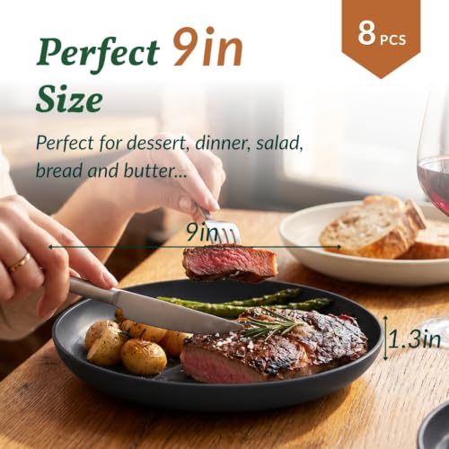 Image of Homienly Wheat Straw Plates Set of 8, Reusable Lightweight and Unbreakable 9 inch Plates, Premium Microwave and Dishwasher Safe Plates for Kitchen, Camping, Picnic, Party - GreyStone